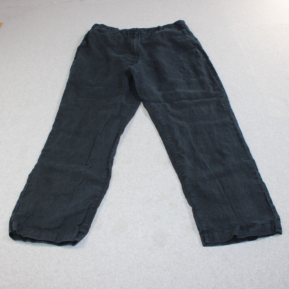 LL Bean Linen Pant Women 14 Black Classic Fit Coastal Boho Lagenlook Lightweight